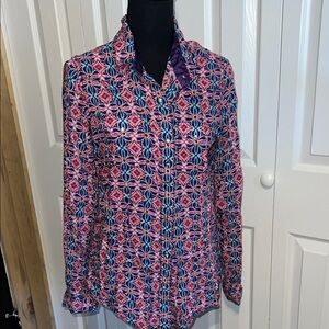 Vibrant Pink and Blue Women's Button Down Shirt